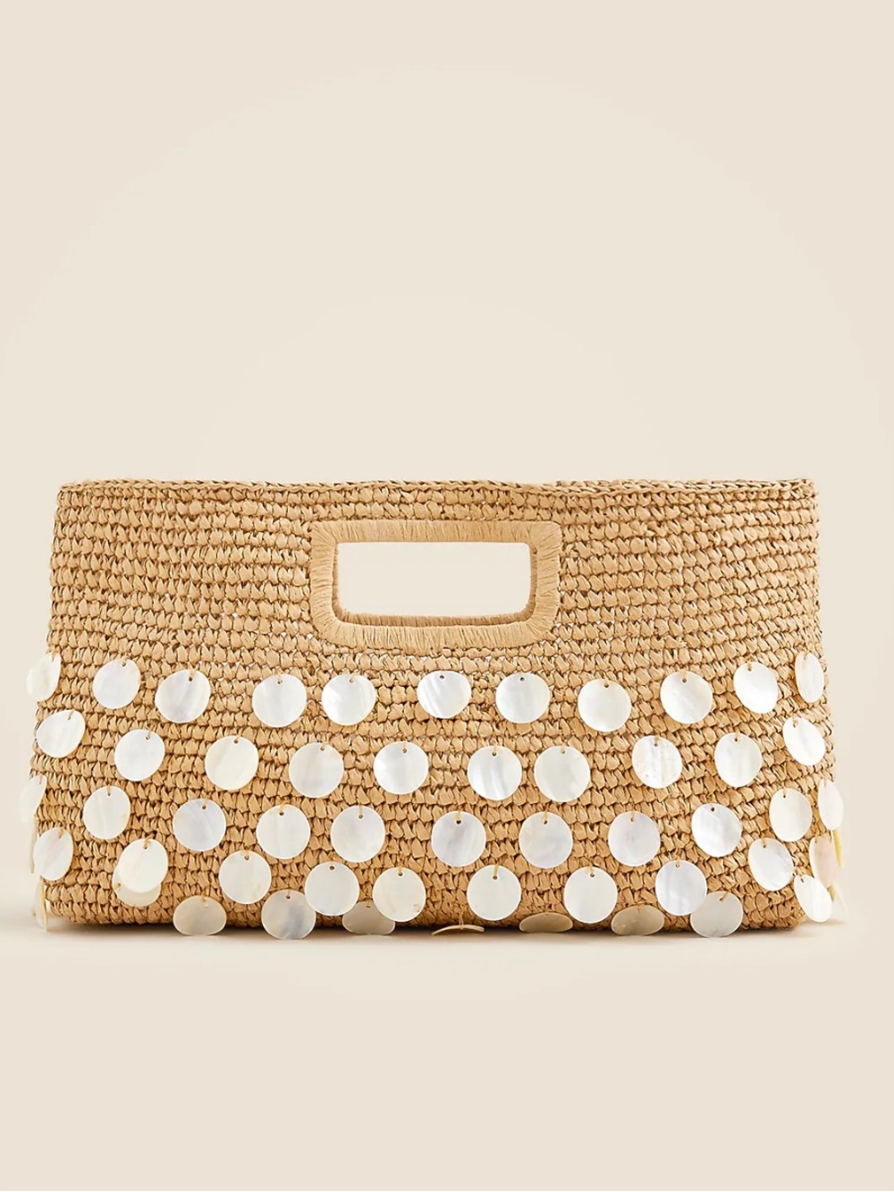 J crew Handknotted straw rectangular clutch with paillettes